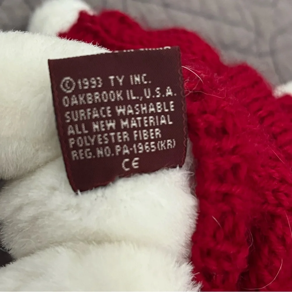 Ty Jointed Bear Plush Toy Vintage 1993 White 8” red heart sweater